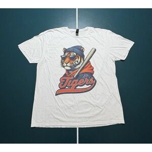 Detroit Tigers Big Logo Graphic T-Shirt Men's Size XL White Blue Tiger Tee